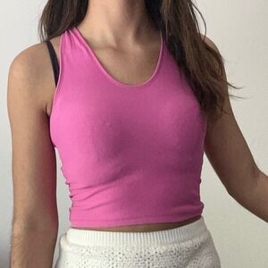 Happily Grey‎ Ribbed Tank Top Cropped Tie Back Hot Pink Casual Size